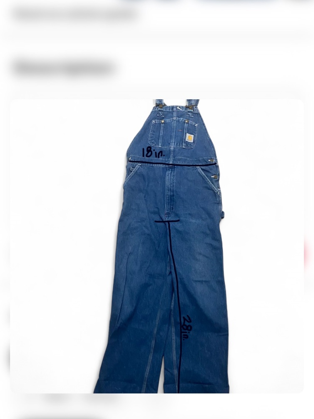 Carhartt Vintage Men’s Blue Denim Bib Overalls 38Wx28L SEE PICTURES!